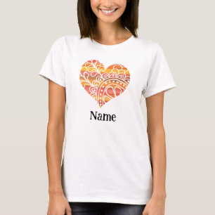 Sunshine Yellow Oranje Mandala Heart Gepersonalise T-shirt