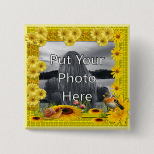 Sunshine Yellow Sunflower Foto Lijst Vierkante Button 5,1 Cm