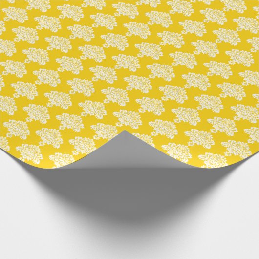 Sunshine Yellow | Wit Damast inpakpapier (Hoek)