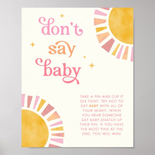 Sunshine Zeg niet Baby Baby shower spel teken Poster (Voorkant)