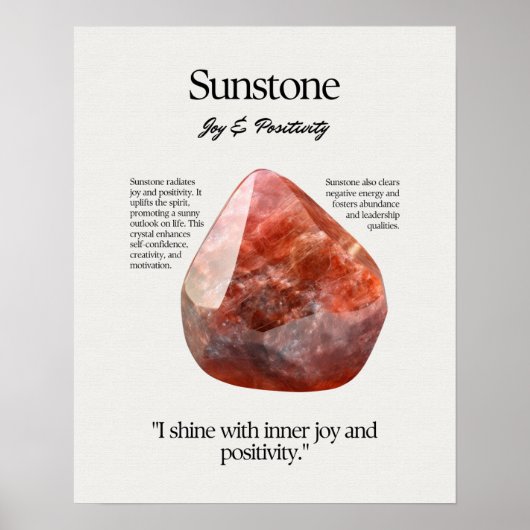 Sunstone Gem Crystal Betekenis Kaart Poster (Voorkant)