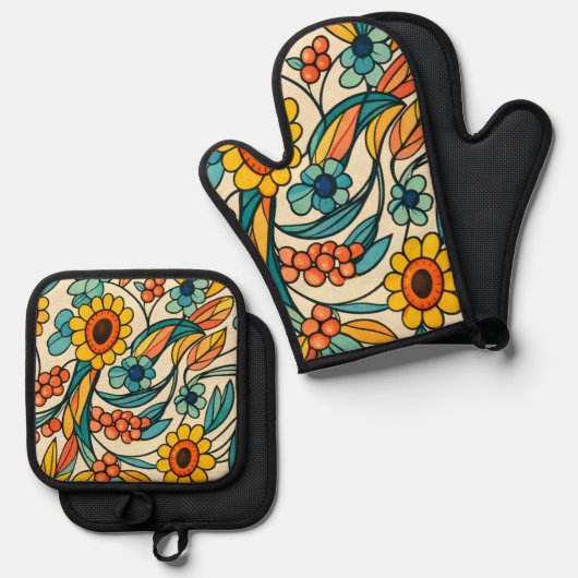 Sunstream Bloom Ovenwant & Pannenlap Set (Voorkant / Achterkant)