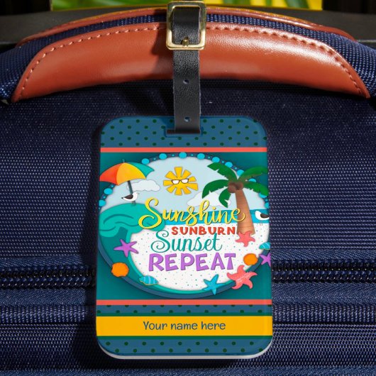 Suntan Travel Strand Palm Tree Sunset Bagagelabel