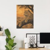 Sunward III — Luipaard bij zonsondergang Poster (Thuiskantoor)