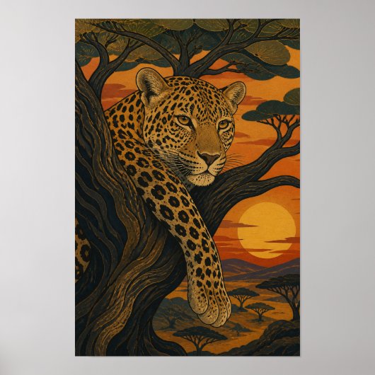 Sunward III — Luipaard bij zonsondergang Poster (Voorkant)