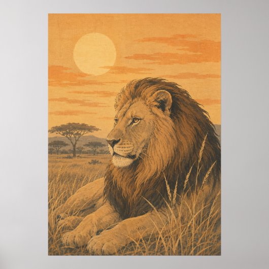 Sunward IV — Leeuw bij zonsondergang Poster (Voorkant)