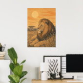 Sunward IV — Leeuw bij zonsondergang Poster (Thuiskantoor)