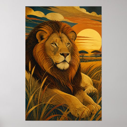 Sunward IV — Leeuw bij zonsondergang Poster (Voorkant)