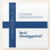Suomen Kansallispäivä Finse nationale dag vlag Glazen Onderzetter (Voorkant)