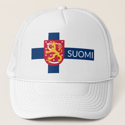 Suomi-vlag met een overdreven wapen trucker pet (Voorkant)