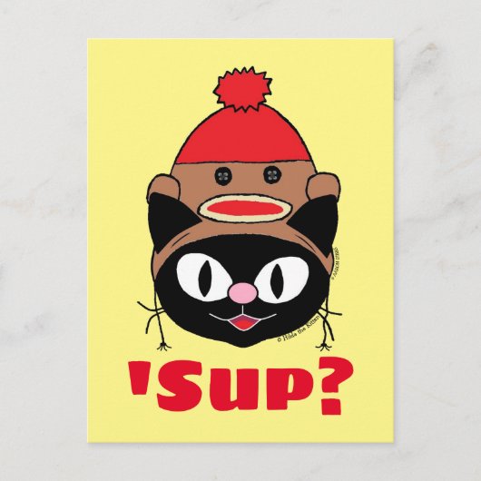 Sup? Cat Sock Monkey Pet briefkaart (Voorkant)