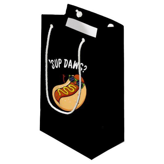 Sup Dawg Funny Hot Dog Pun Dark BG Klein Cadeauzakje (Voorkant Gekanteld)