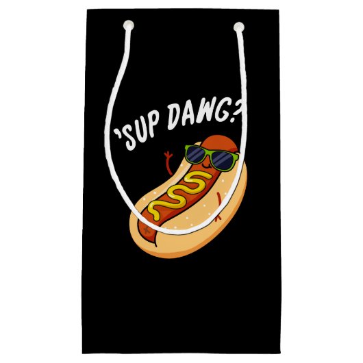 Sup Dawg Funny Hot Dog Pun Dark BG Klein Cadeauzakje (Voorkant)