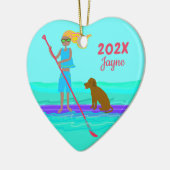 SUP Girl Dog Paddleboarding Kerstmis Keramisch Ornament (Links)