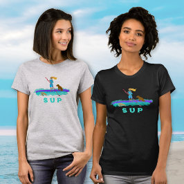 SUP Girl n Dog Paddleboarding Zee Turtle T-shirt