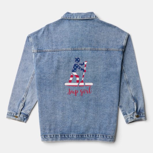 Sup Meisje - Amerikaanse vlag Stand Up Paddle Boar Denim Jacket (Achterkant)