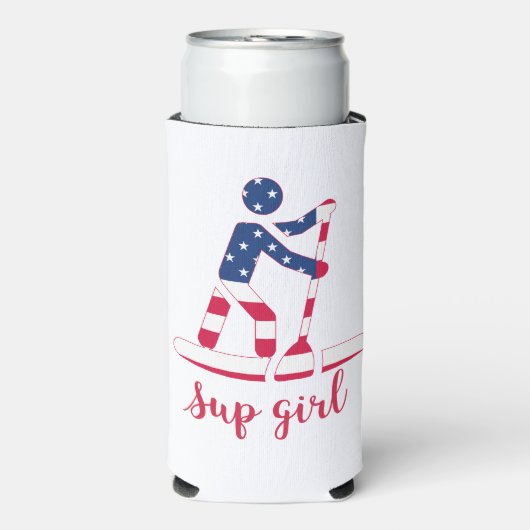Sup Meisje - Amerikaanse vlag Stand Up Paddle Boar Seltzer Blikjeskoeler (Seltzer Voorkant)