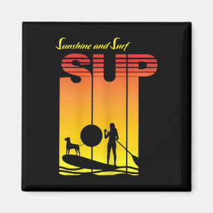 Sup Meisje Hond Stand Up Paddle Board Peddelen Zon Magneet