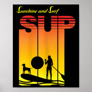 Sup Meisje Hond Stand Up Paddle Board Peddelen Zon Poster