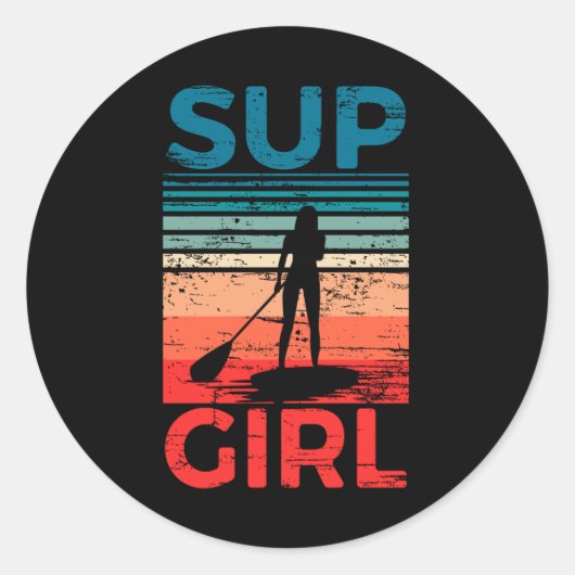 SUP Meisje Stand Up Paddling Surf Board Surfen Ronde Sticker (Voorkant)