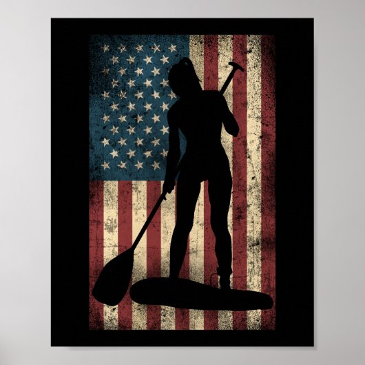 SUP Paddleboard Girl American Flag Usa Patriotic Poster (Voorkant)
