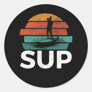 SUP  Retro Stand Up Paddling Surfboard Ronde Sticker
