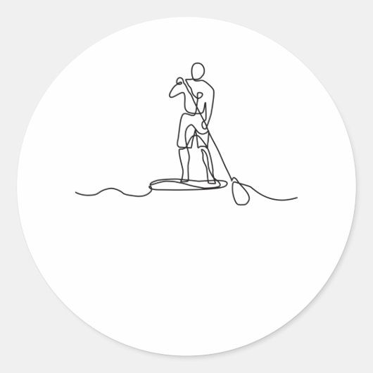 SUP Stand-up Paddel One Line Art Ronde Sticker (Voorkant)