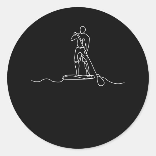 SUP Stand-up Paddel One Line Art Ronde Sticker (Voorkant)