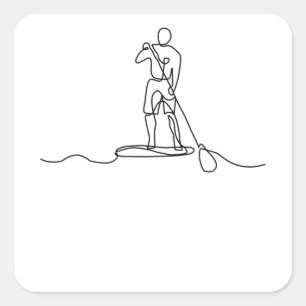 SUP Stand-up Paddel One Line Art Vierkante Sticker