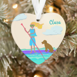 SUP Stand Up Paddleboarding Meisje Hond Foto Ornament