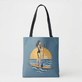 SUP Sunset Beach Paddleboard Blue Coastal Graphic Tote Bag (Voorkant)