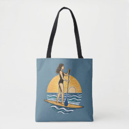 SUP Sunset Beach Paddleboard Blue Coastal Graphic Tote Bag