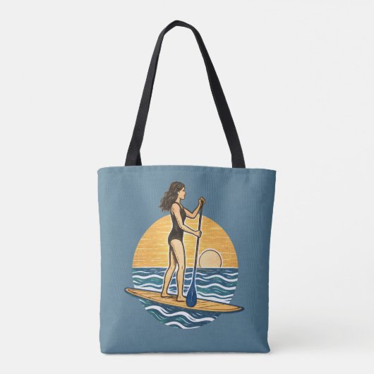 SUP Sunset Beach Paddleboard Blue Coastal Graphic Tote Bag (Achterkant)