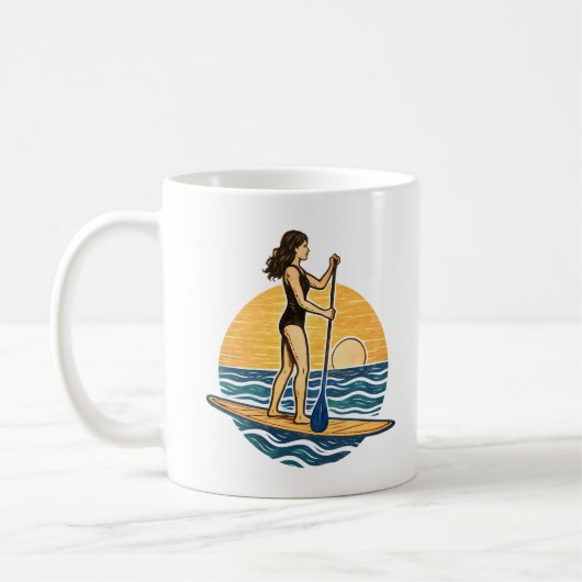 SUP Sunset Paddle | Blue Beach Paddleboard Graphic Koffiemok (Links)