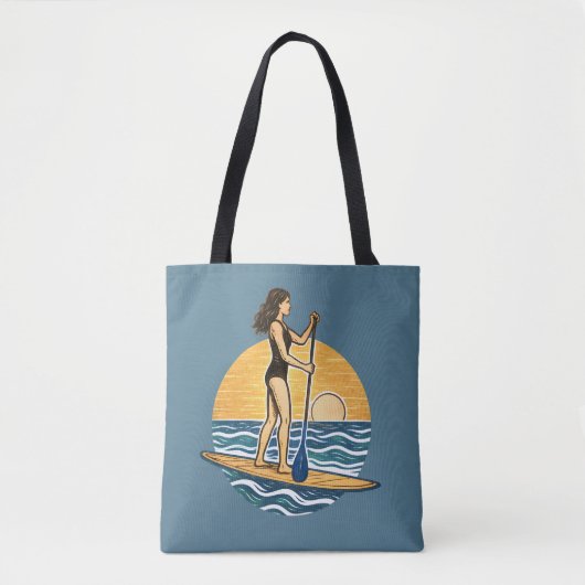 SUP Sunset Paddle | Blue Paddleboard Graphic Beach Tote Bag (Voorkant)
