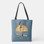 SUP Sunset Paddle | Blue Paddleboard Graphic Beach Tote Bag (Achterkant)