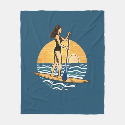 SUP Sunset Paddleboard | Blue Coastal Life Graphic Fleece Deken (Voorkant)