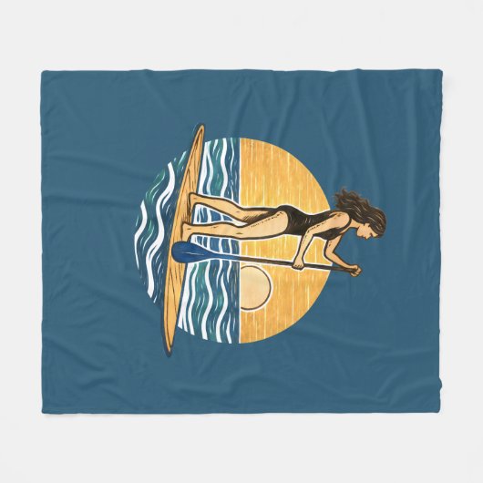 SUP Sunset Paddleboard | Blue Coastal Life Graphic Fleece Deken (Voorkant (Horizontaal))