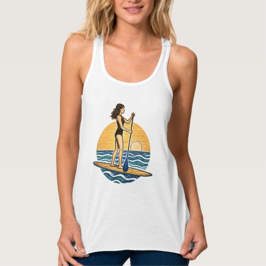 SUP Sunset Paddleboard Coastal Life Graphic Print Tanktop (Voorkant)
