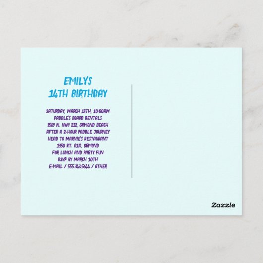 SUP Teen Girl Birthday Party Invitation Briefkaart (Achterkant)