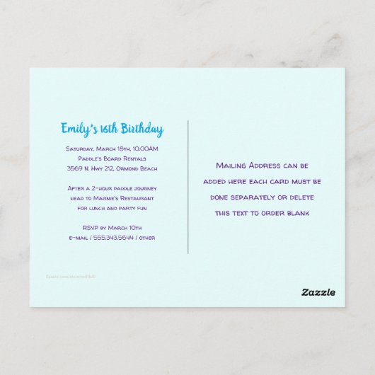 SUP Tiener Meisje Verjaardagsfeest Uitnodigingskaa Briefkaart (Achterkant)