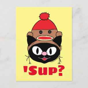 'Sup? (Wat's er aan de hand) Katten Sock Monkey Ho Briefkaart