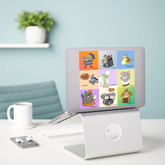 SupaheroNick Karakter Sticker Sheet, Set van 9 (Laptop op bureau)
