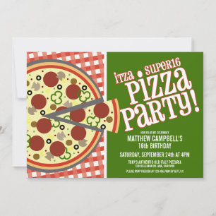 Super 16 Pizza Party-uitnodigingen Kaart
