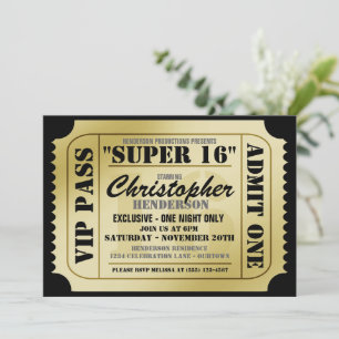 Super 16 VIP Ticket Style Party-uitnodigingen Kaart