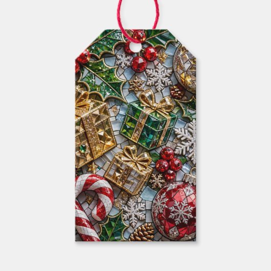 Super 3D Luxe Kerst Mosaic Sticker Cadeaulabel (Voorkant)
