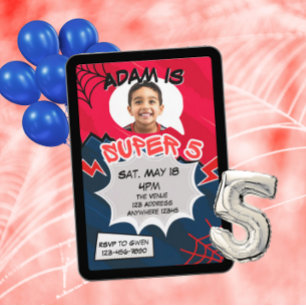 Super 5 Rood Zwart Webstrip 5e verjaardag Kaart