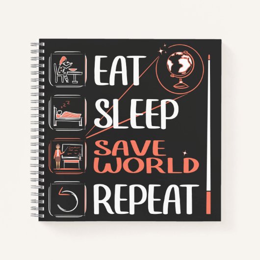 Super aardrijkskunde leraar redt wereld dank u ges notitieboek (Voorkant)