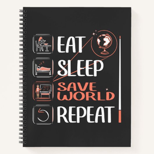 Super aardrijkskunde leraar redt wereld dank u ges notitieboek (Voorkant)