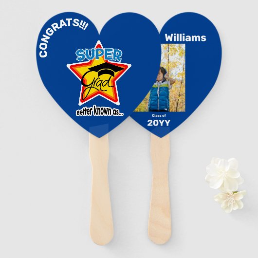 Super Afstudeerder-hart bewerkbare fotonaam Jaar Handwaaier (Voorkant en achterkant)